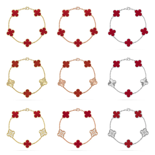 [Star Jewelry] CLOVER 5 MOTIF RED CORNELIAN BRACELET COLLECTION
