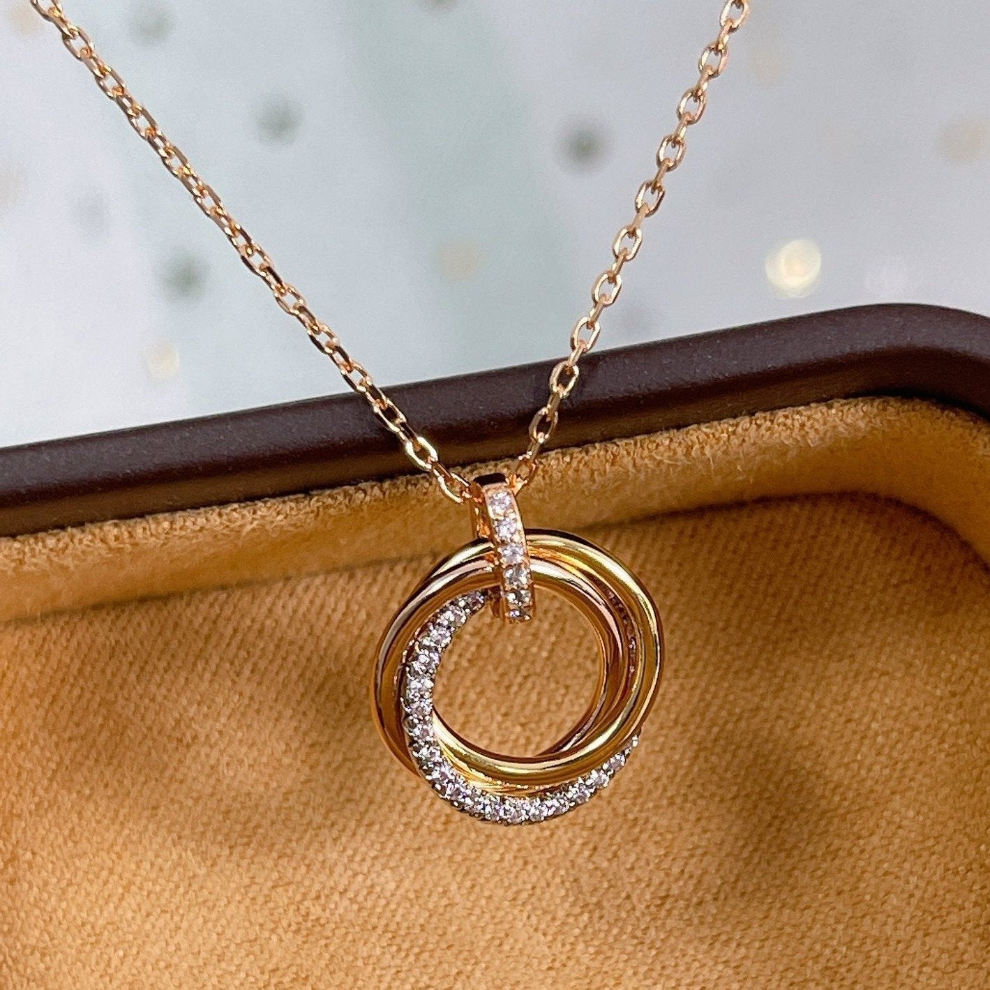 [Star Jewelry]TRINITY NECKLACE SILVER GOLD PINK GOLD DIAMONDS