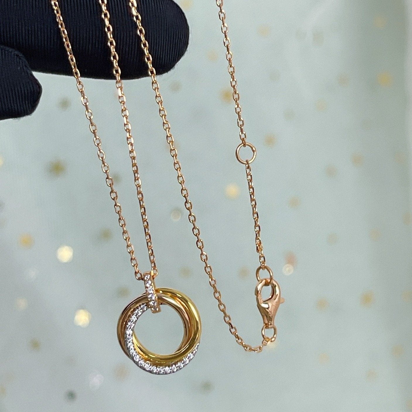 [Star Jewelry]TRINITY NECKLACE SILVER GOLD PINK GOLD DIAMONDS