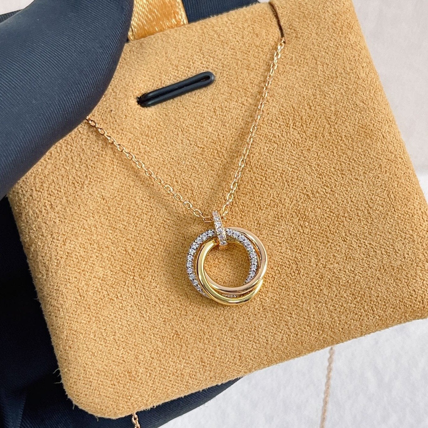 [Star Jewelry]TRINITY NECKLACE SILVER GOLD PINK GOLD DIAMONDS