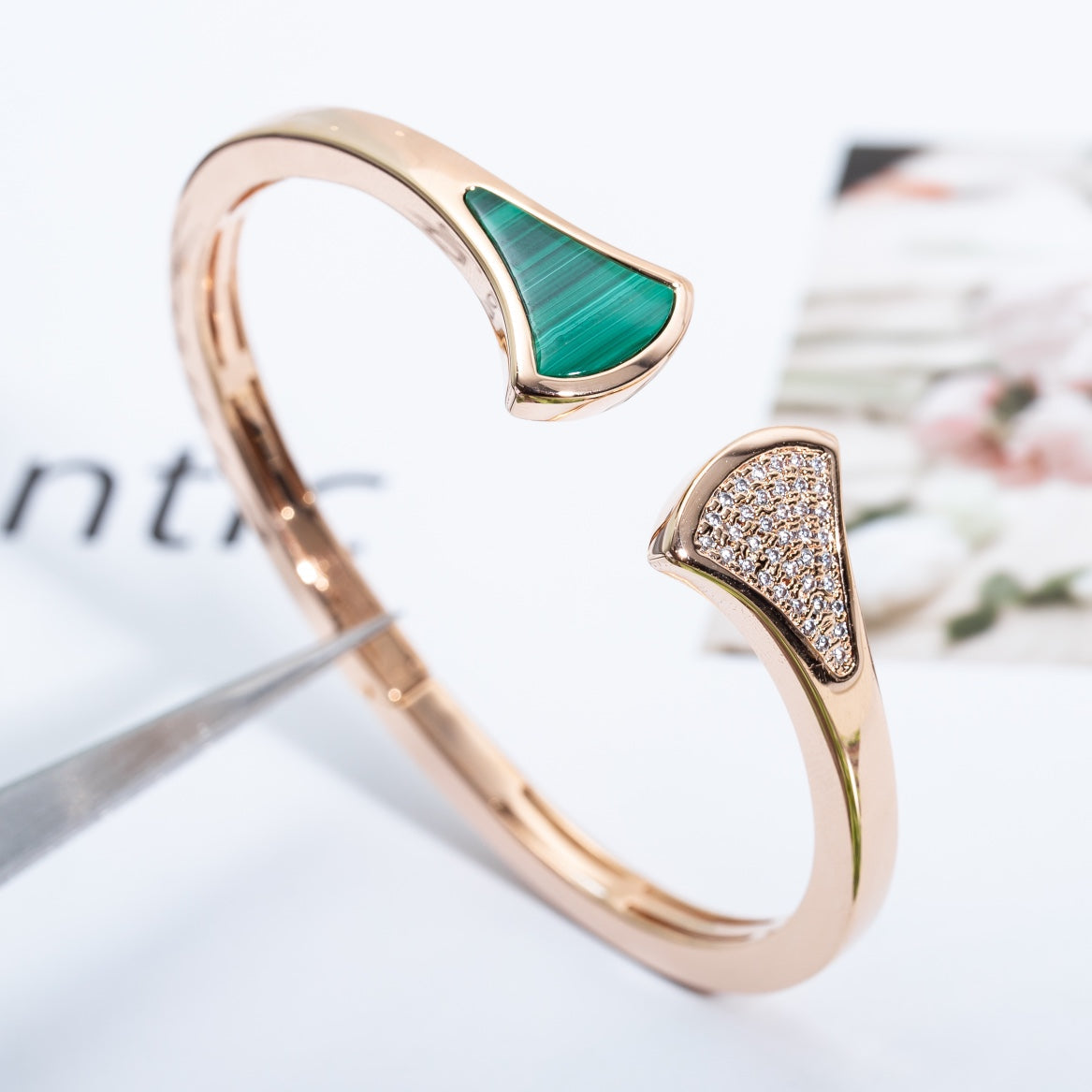[Star Jewelry]DREAM BRACELET OPEN MALACHITE PINK GOLD