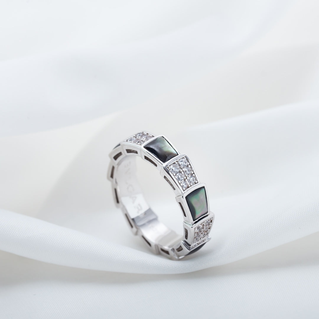 [Star Jewelry]SERPENTI RING SILVER DIAMOND BLACK MOP 4MM