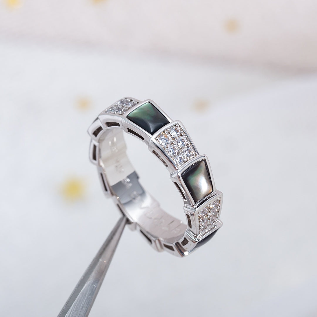 [Star Jewelry]SERPENTI RING SILVER DIAMOND BLACK MOP 4MM