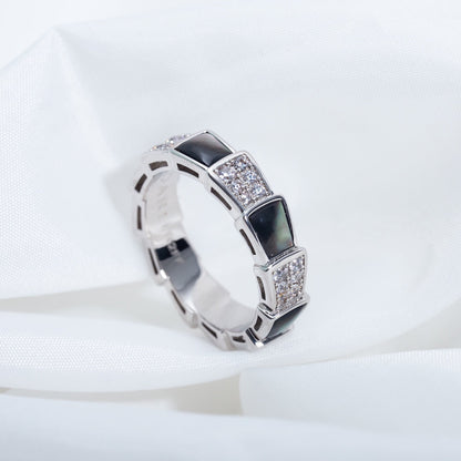 [Star Jewelry]SERPENTI RING SILVER DIAMOND BLACK MOP 4MM