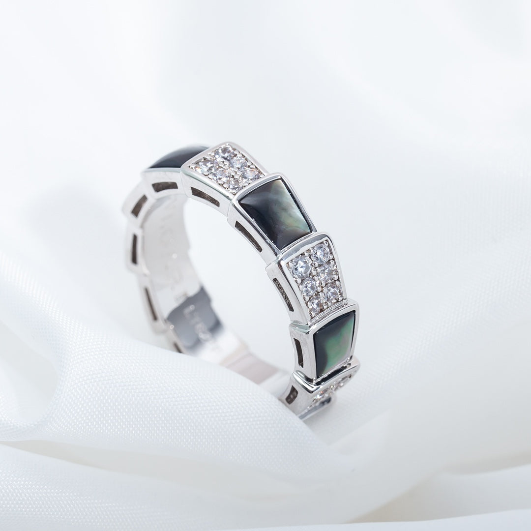 [Star Jewelry]SERPENTI RING SILVER DIAMOND BLACK MOP 4MM