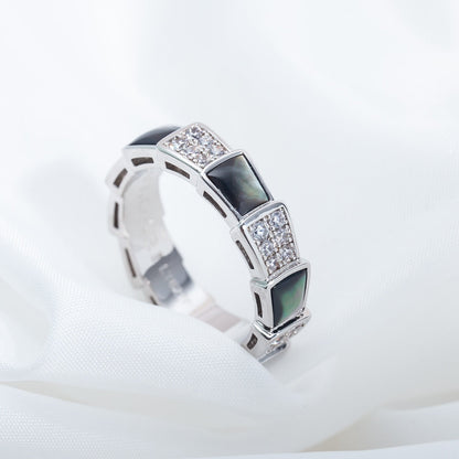 [Star Jewelry]SERPENTI RING SILVER DIAMOND BLACK MOP 4MM