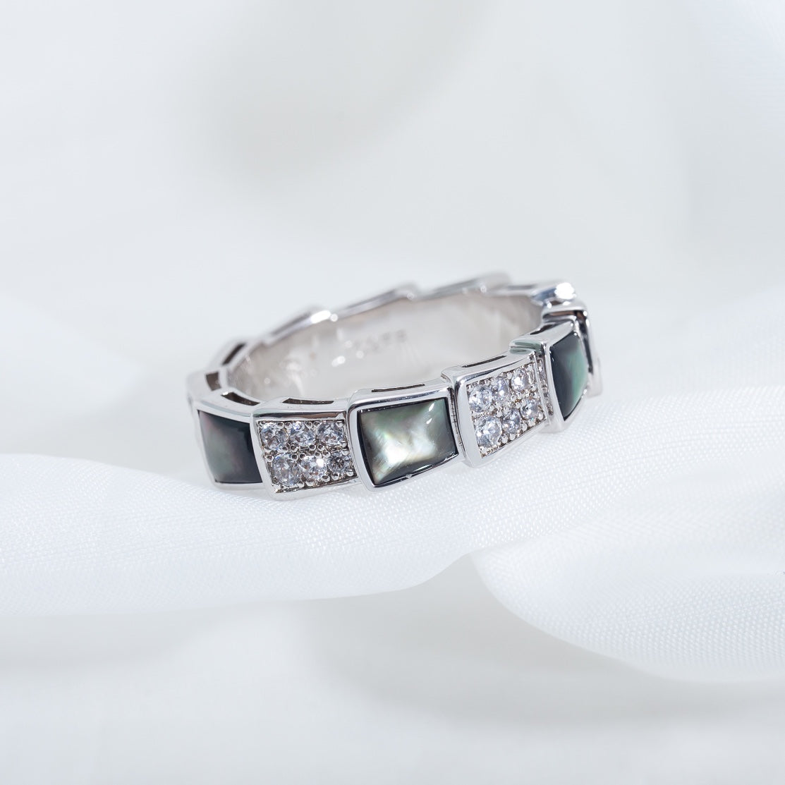 [Star Jewelry]SERPENTI RING SILVER DIAMOND BLACK MOP 4MM
