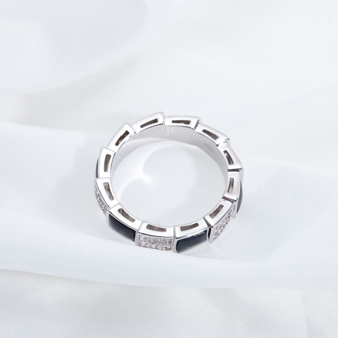 [Star Jewelry]SERPENTI RING SILVER DIAMOND BLACK MOP 4MM