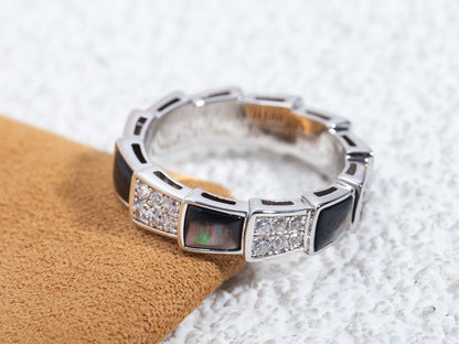 [Star Jewelry]SERPENTI RING SILVER DIAMOND BLACK MOP 4MM