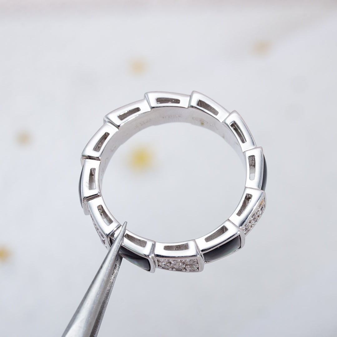[Star Jewelry]SERPENTI RING SILVER DIAMOND BLACK MOP 4MM
