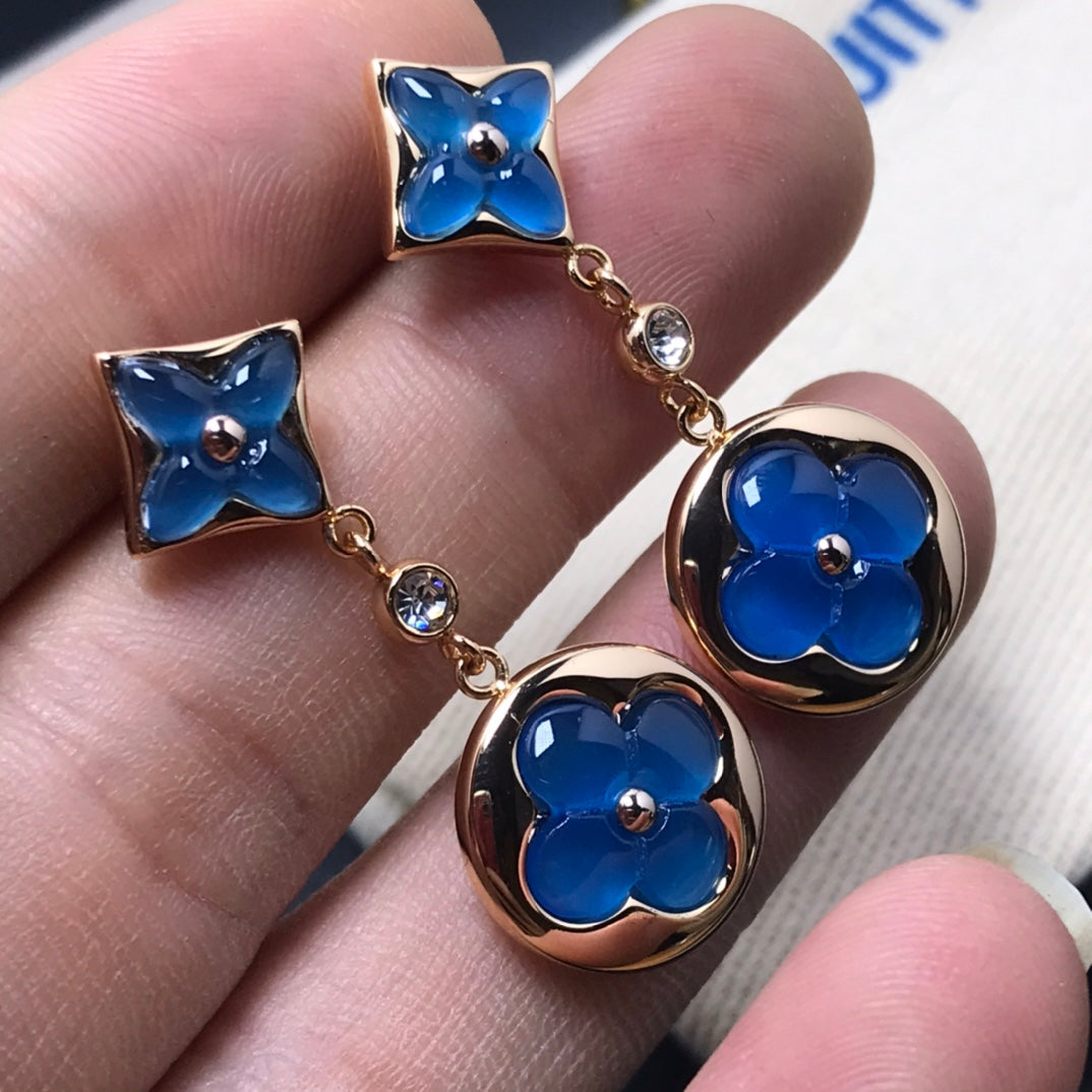 [Star Jewelry]STAR AND SUN AGATE DIAMOND EARRINGS