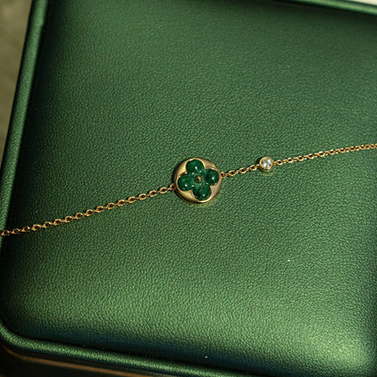 [Star Jewelry]SUN MALACHITE 1 DIAMOND PINK GOLD BRACELET