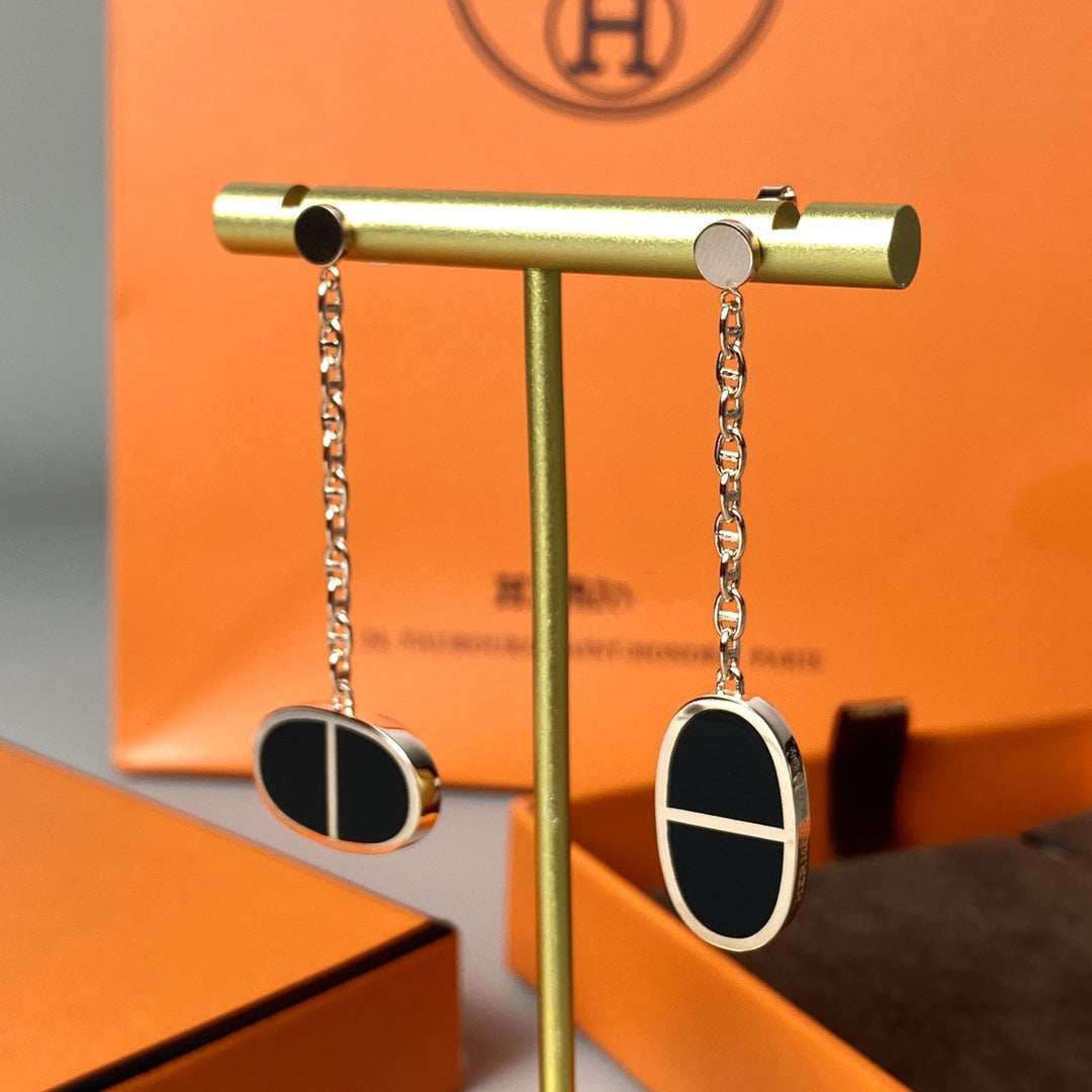 [Star Jewelry]CHAINE VERSO BLACK CERAMIC EARRINGS