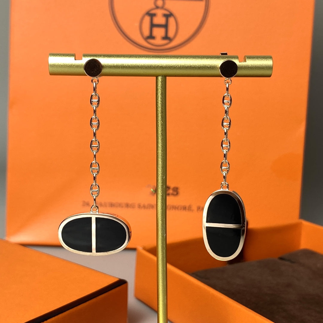 [Star Jewelry]CHAINE VERSO BLACK CERAMIC EARRINGS