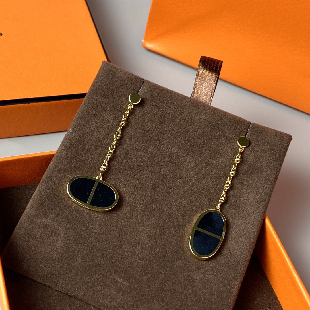[Star Jewelry]CHAINE VERSO BLACK CERAMIC EARRINGS