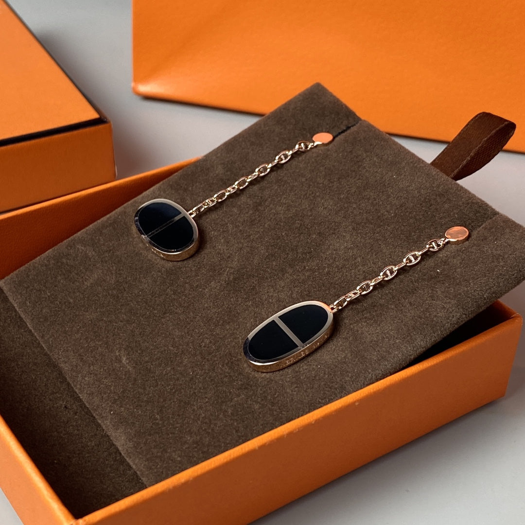 [Star Jewelry]CHAINE VERSO BLACK CERAMIC EARRINGS