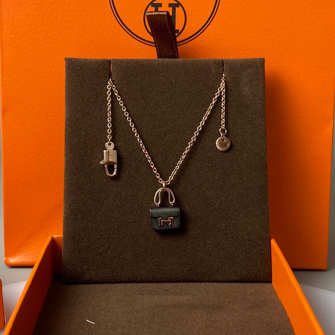 [Star Jewelry]CONSTANCE BLACK PEDANT PINK GOLD NECKLACE