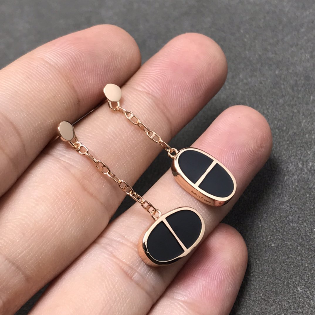 [Star Jewelry]CHAINE VERSO BLACK CERAMIC SILVER EARRINGS