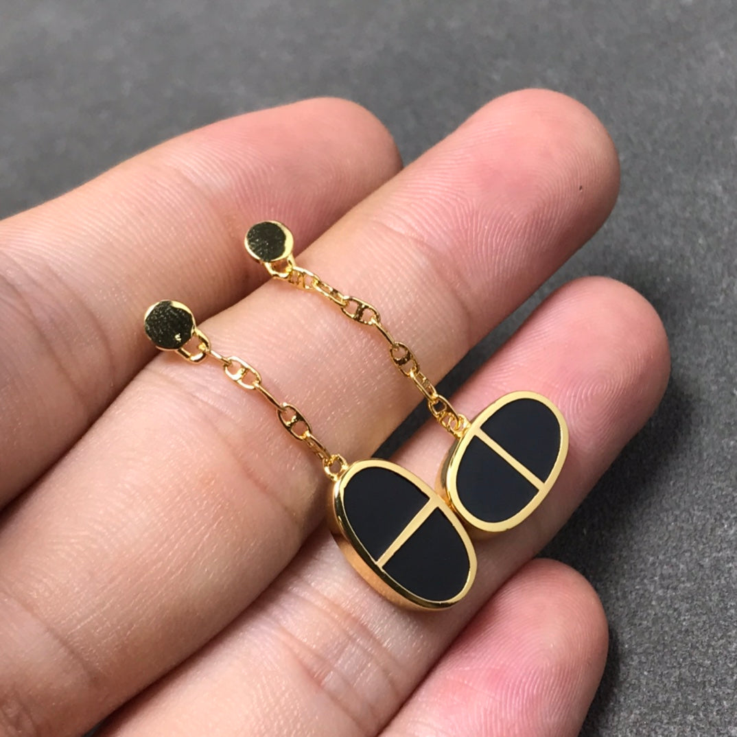 [Star Jewelry]CHAINE VERSO BLACK CERAMIC SILVER EARRINGS