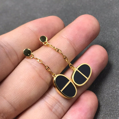 [Star Jewelry]CHAINE VERSO BLACK CERAMIC SILVER EARRINGS