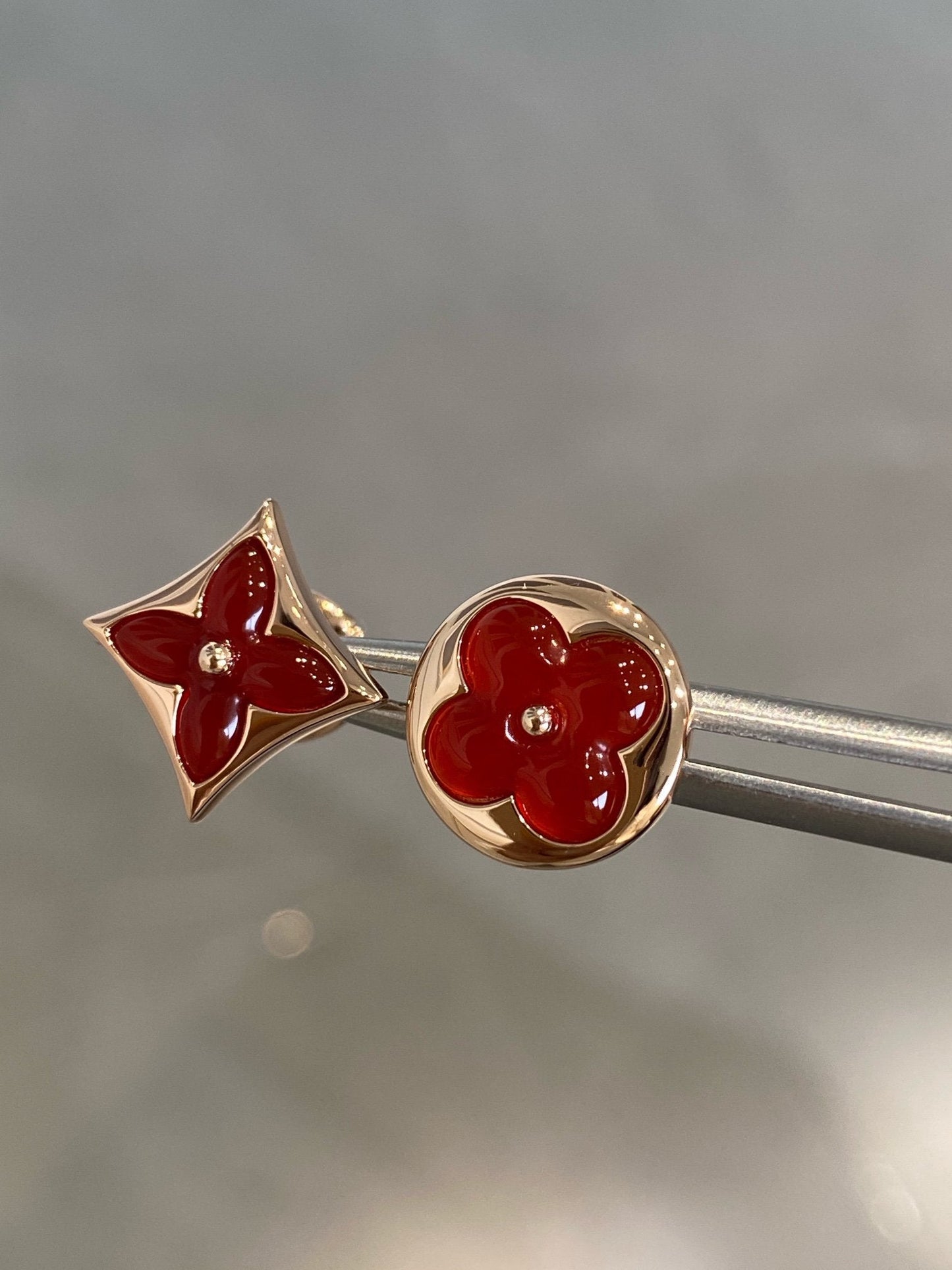 [Star Jewelry]STAR AND SUN PINK GOLD CARNELIAN STUD EARRINGS