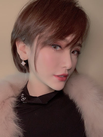 [Star Jewelry]DOUBLE STAR PINK GOLD MOP DROP EARRINGS