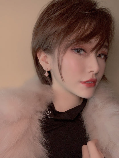 [Star Jewelry]DOUBLE STAR PINK GOLD MOP DROP EARRINGS
