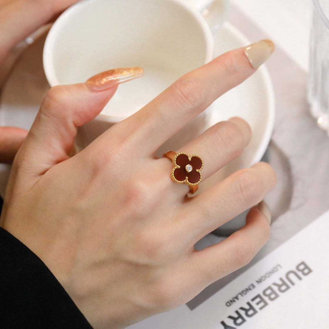 [Star Jewelry]CLOVER CARNELIAN RING ROSE GOLD DIAMOND