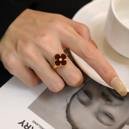 [Star Jewelry]CLOVER CARNELIAN RING ROSE GOLD DIAMOND