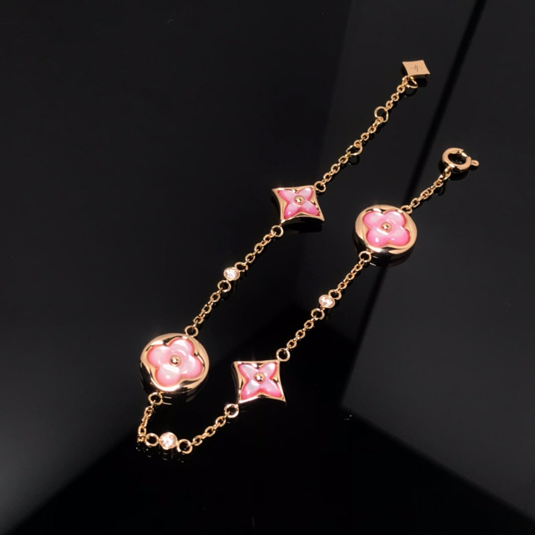[Star Jewelry]STAR AND SUN 4 MOTIF PINK MOP PINK GOLD BRACELET
