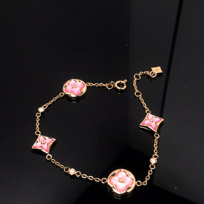 [Star Jewelry]STAR AND SUN 4 MOTIF PINK MOP PINK GOLD BRACELET