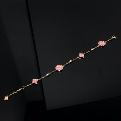 [Star Jewelry]STAR AND SUN 4 MOTIF PINK MOP PINK GOLD BRACELET
