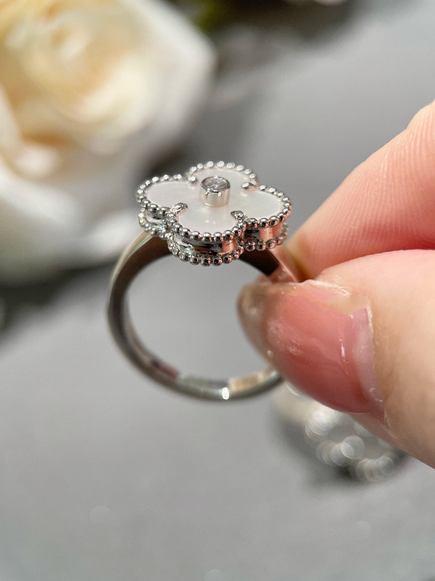 [Star Jewelry]CLOVER SILVER MOP DIAMOND RING