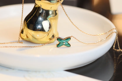[Star Jewelry]JEUX MALACHITE 1 DIAMOND PINK GOLD NECKLACE