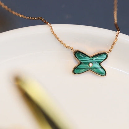 [Star Jewelry]JEUX MALACHITE 1 DIAMOND PINK GOLD NECKLACE