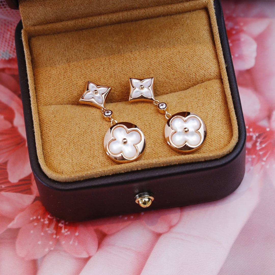[Star Jewelry]STAR AND SUN PINK GOLD MOP DROP EARRINGS