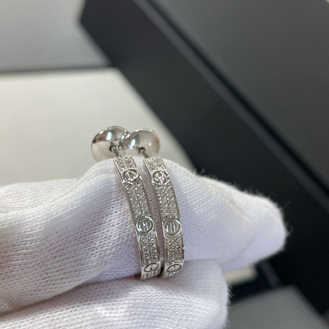[Star Jewelry]LOVE DIAMOND SILVER HOOP EARRINGS