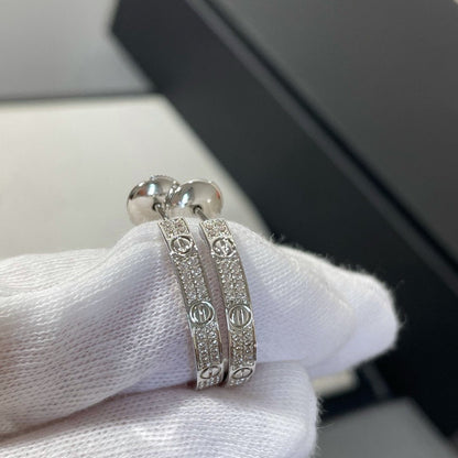 [Star Jewelry]LOVE DIAMOND SILVER HOOP EARRINGS
