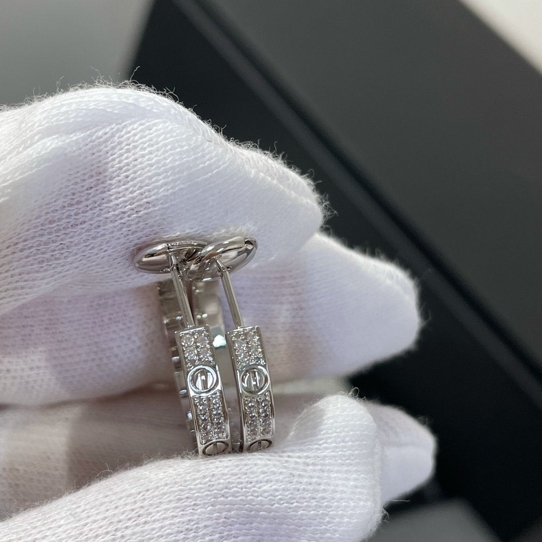 [Star Jewelry]LOVE DIAMOND SILVER HOOP EARRINGS