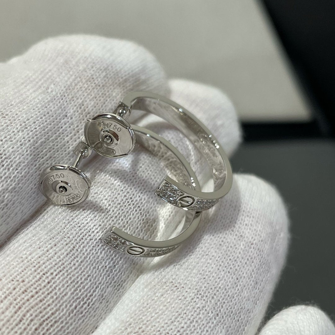 [Star Jewelry]LOVE DIAMOND SILVER HOOP EARRINGS