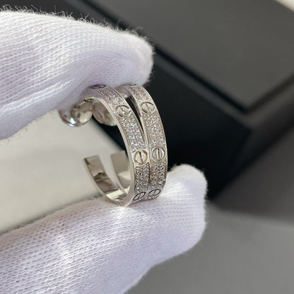 [Star Jewelry]LOVE DIAMOND SILVER HOOP EARRINGS