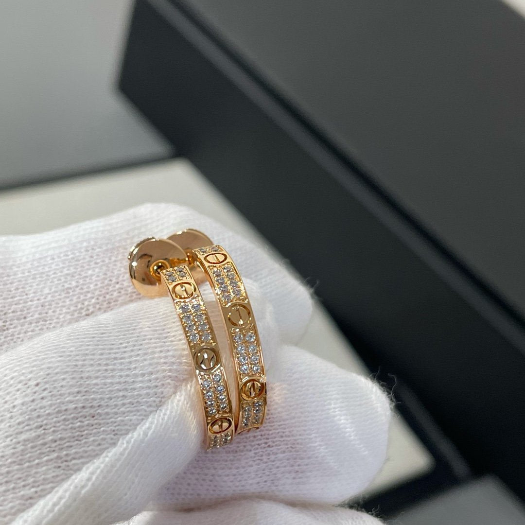 [Star Jewelry]LOVE DIAMOND PINK GOLD HOOP EARRINGS