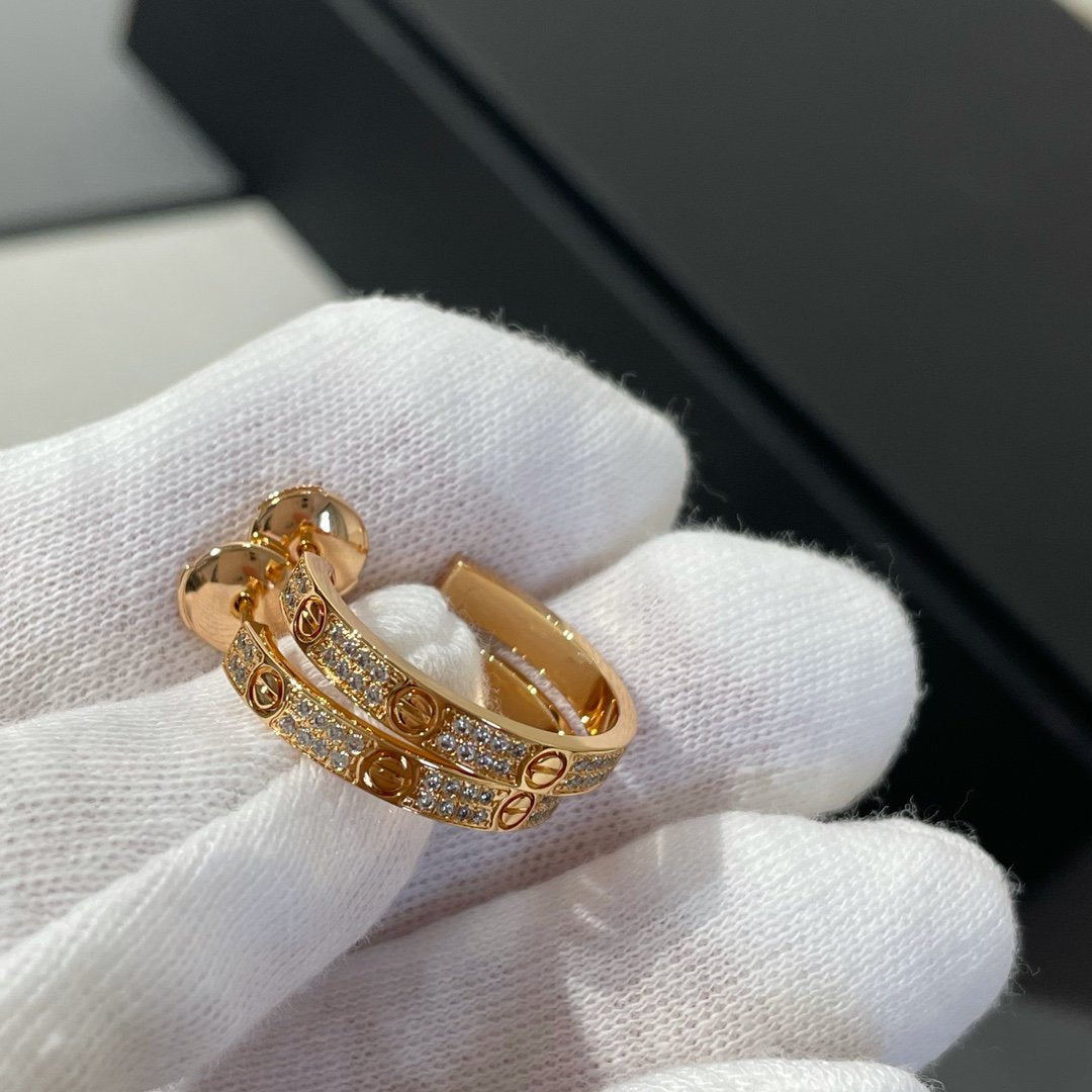 [Star Jewelry]LOVE DIAMOND PINK GOLD HOOP EARRINGS