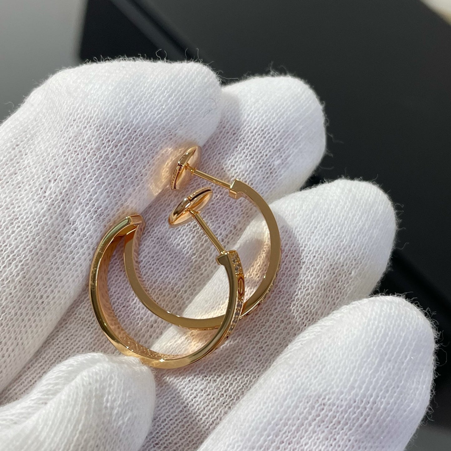 [Star Jewelry]LOVE DIAMOND PINK GOLD HOOP EARRINGS