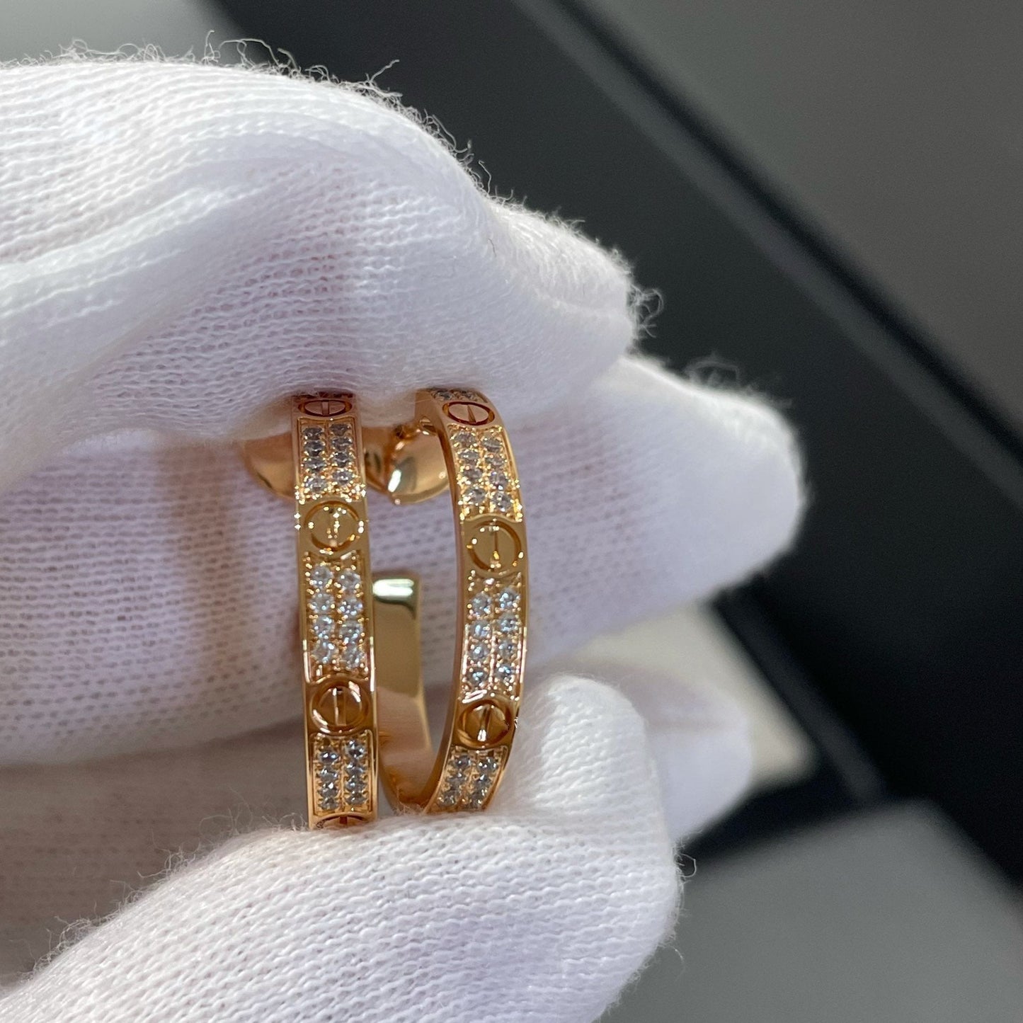 [Star Jewelry]LOVE DIAMOND PINK GOLD HOOP EARRINGS