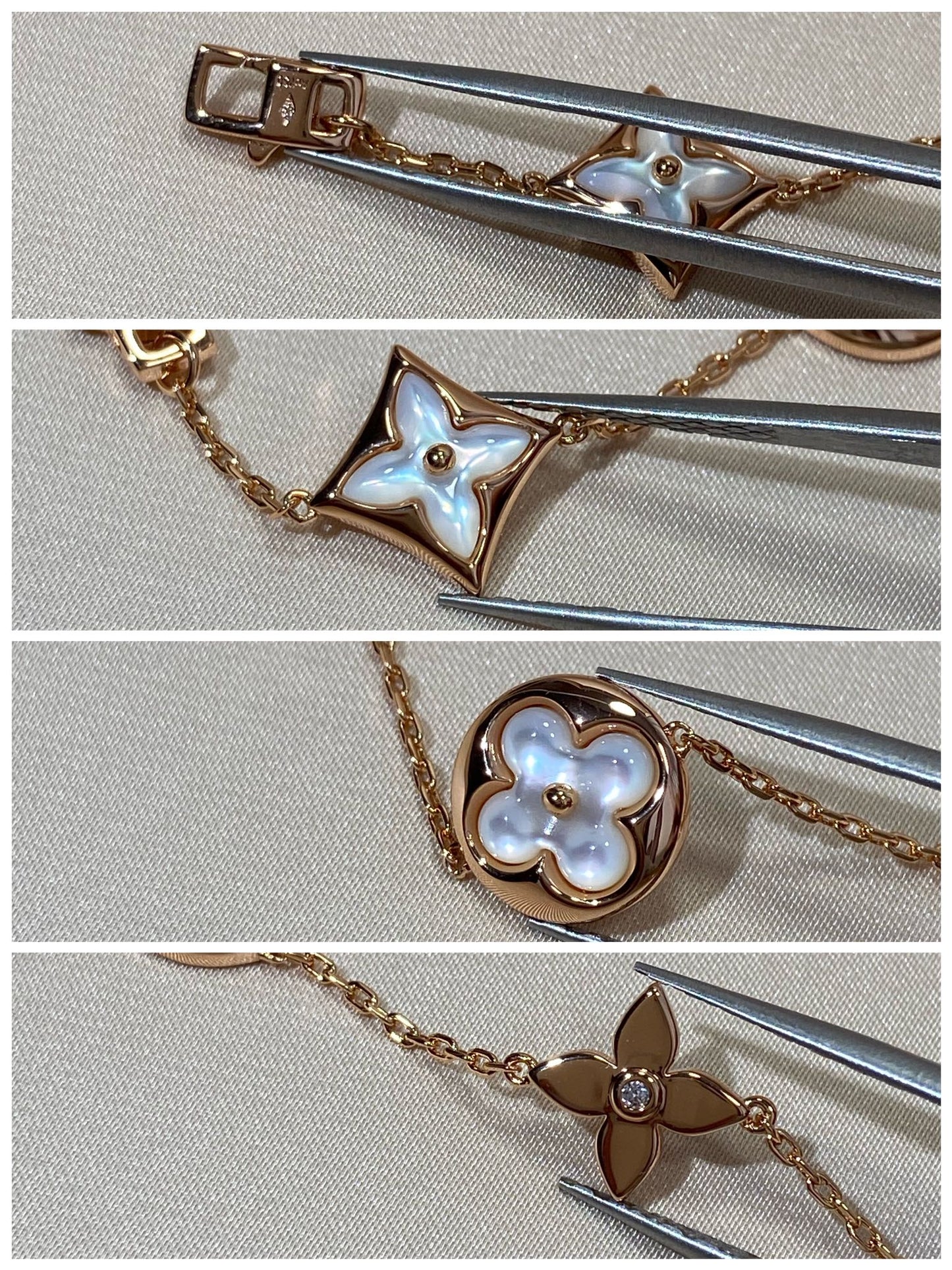 [Star Jewelry]STAR AND SUN 5 MOTIF MOP PINK GOLD BRACELET