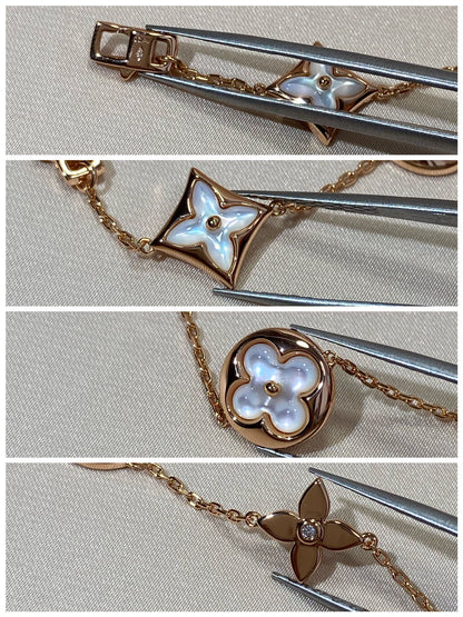[Star Jewelry]STAR AND SUN 5 MOTIF MOP PINK GOLD BRACELET