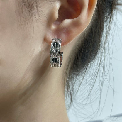 [Star Jewelry]LOVE CERAMIC DIAMOND PAVED SILVER EARRINGS