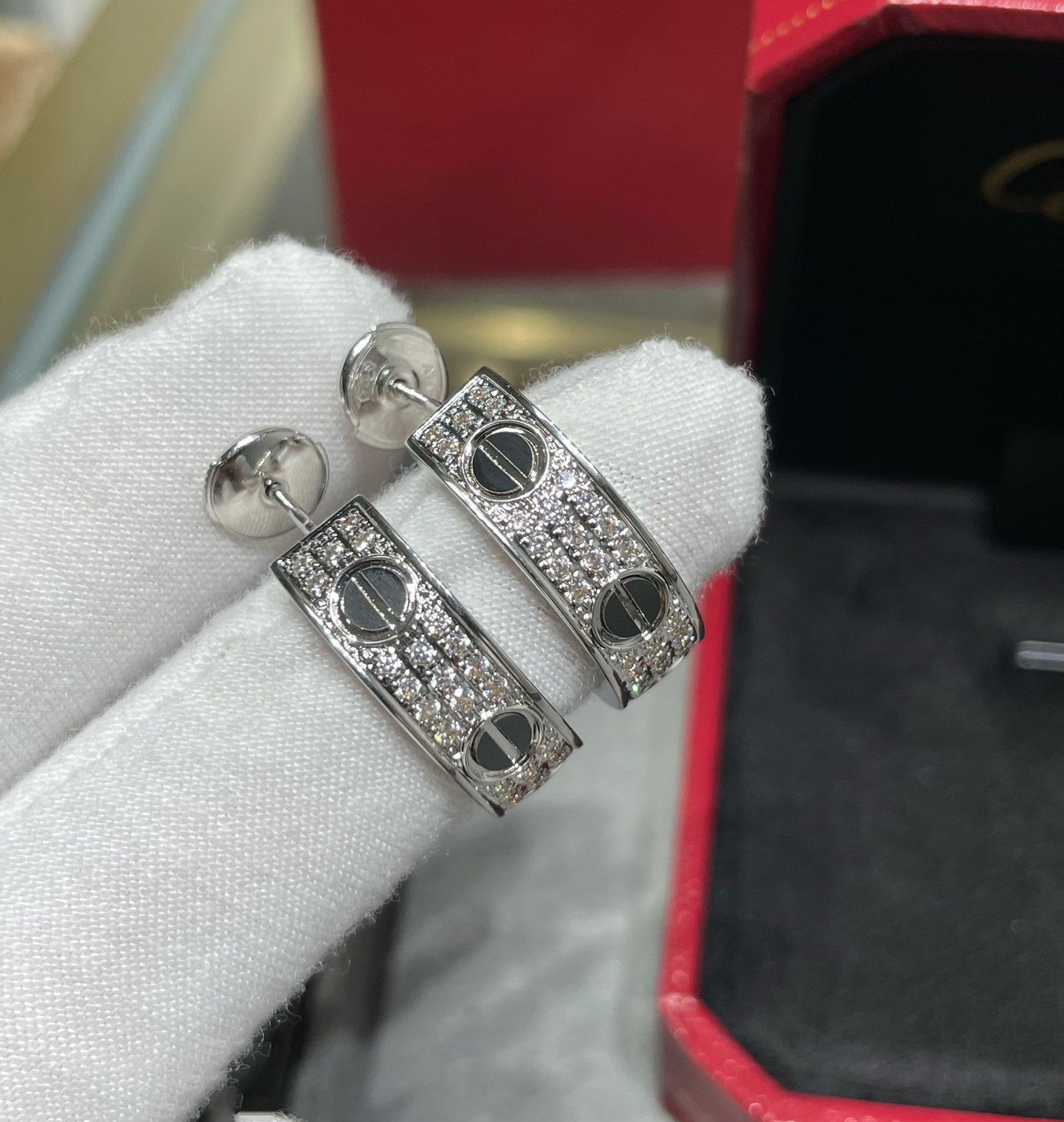 [Star Jewelry]LOVE CERAMIC DIAMOND PAVED SILVER EARRINGS