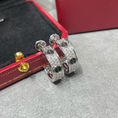 [Star Jewelry]LOVE CERAMIC DIAMOND PAVED SILVER EARRINGS